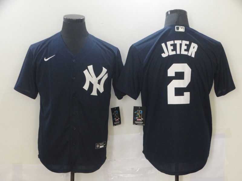 Men New York Yankees 2 Jeter Blue Game Nike MLB Jerseys